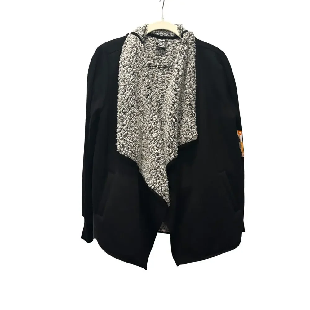 AVIA Sherpa Lined Open Front Jacket Women’s M Black Cozy Athleisure - Picture 2 of 6
